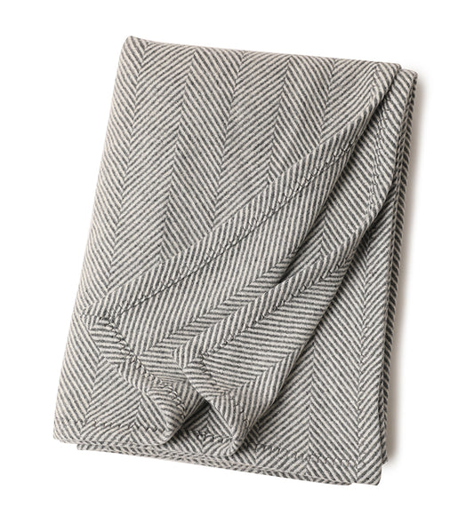 Cailin 100% Wool Herringbone Grey and Ivory Throw Blanket 53"x69"